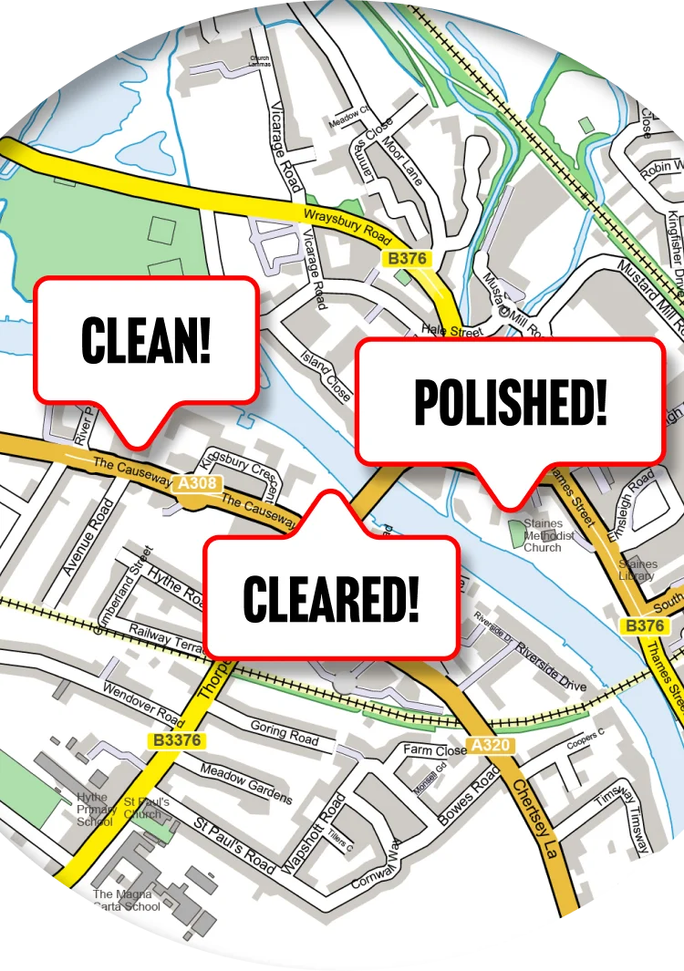 Map of Staines showing Swifty campaign locations